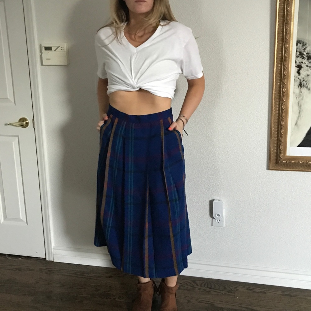 Vintage Wool Blue Axiom Tartan Plaid Skirt 70s